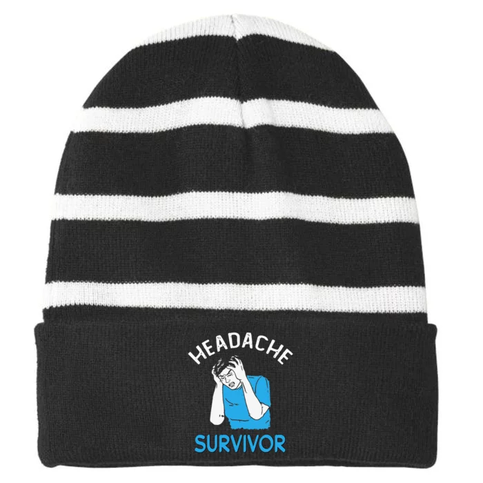 Headache Survivor Saying Striped Beanie with Solid Band