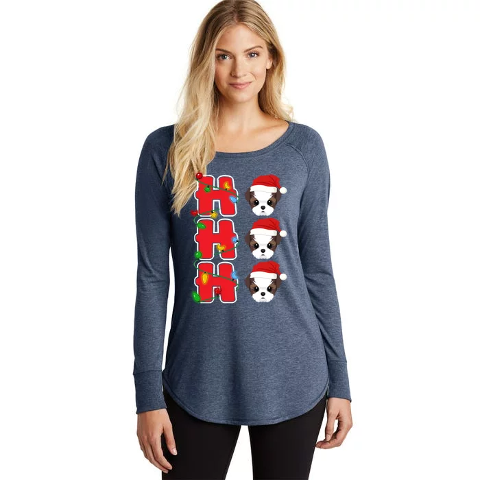 HoHoHo Santa Shih Tzu Christmas Gift Women's Perfect Tri Tunic Long Sleeve Shirt