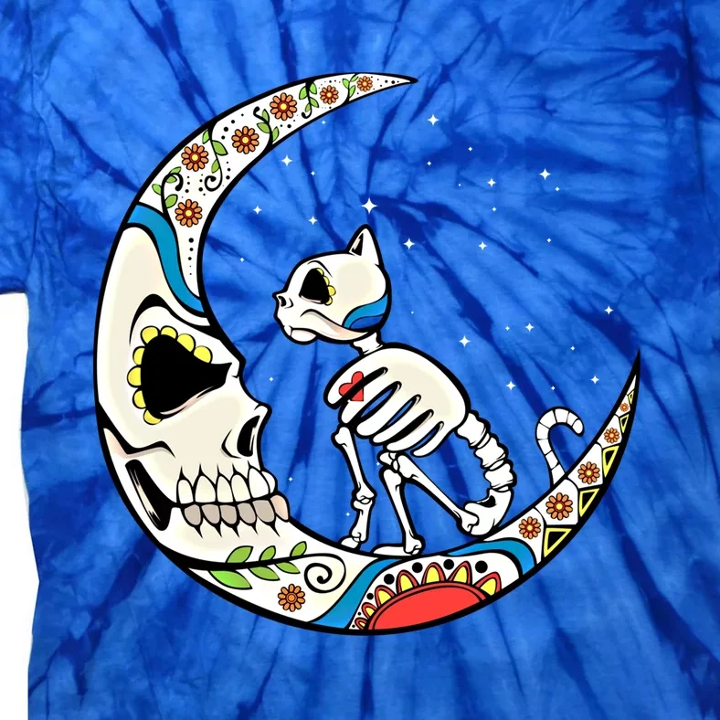 Halloween Sugar Skull Skeleton Half Moon Cat Mom Dad October Gift Tie-Dye T-Shirt