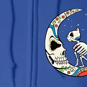 Halloween Sugar Skull Skeleton Half Moon Cat Mom Dad October Gift Full Zip Hoodie