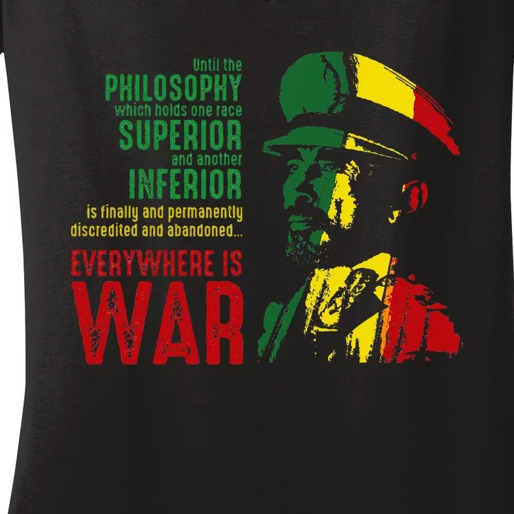 Haile Selassie Speech War Judah Lion Jah Bless Rasta Women's V-Neck T-Shirt