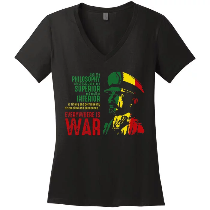 Haile Selassie Speech War Judah Lion Jah Bless Rasta Women's V-Neck T-Shirt