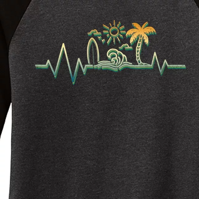 Heartbeat Surf Surfing Palm Trees Beach Island Summer Sunset Women's Tri-Blend 3/4-Sleeve Raglan Shirt