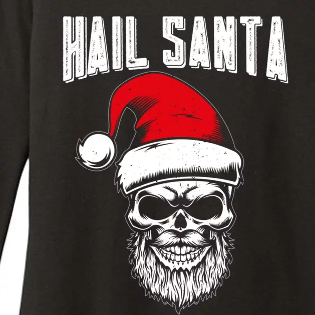 Hail Santa Skull Santa Hat Retro Heavy Metal Christmas Gift Womens CVC Long Sleeve Shirt