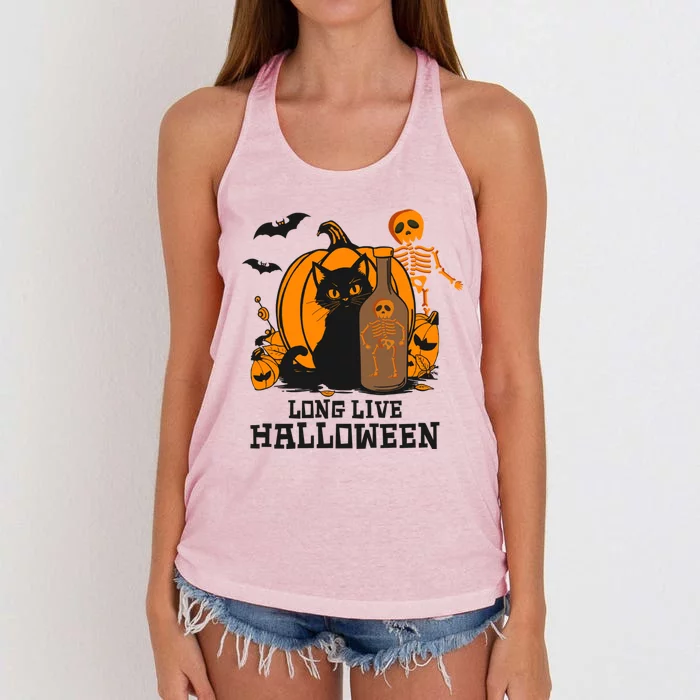 Halloween Spirit Skeleton Lovers Spooky Vibes Design Cool Gift Women's Knotted Racerback Tank