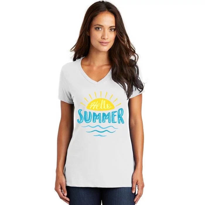 Hello Summer Sunset Women's V-Neck T-Shirt