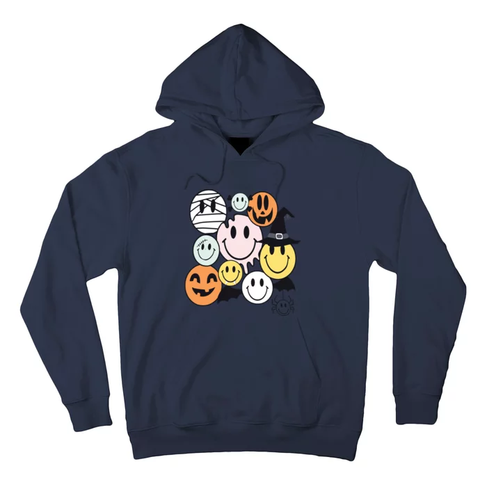 Halloween Smileys Spooky Vibes Emotional Face Retro Groovy Hoodie