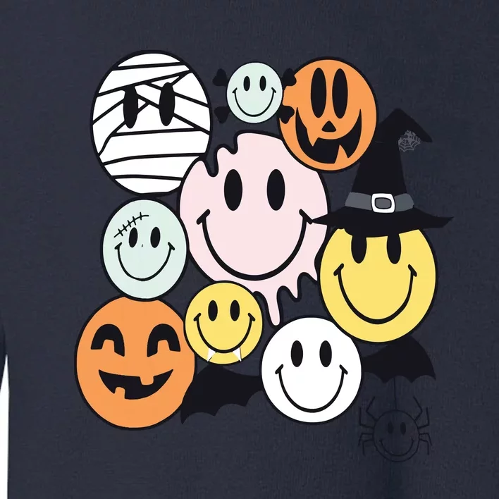 Halloween Smileys Spooky Vibes Emotional Face Retro Groovy Toddler Sweatshirt