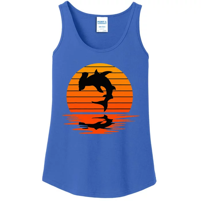 Hammerhead Shark Sihouette Sunset Ladies Essential Tank