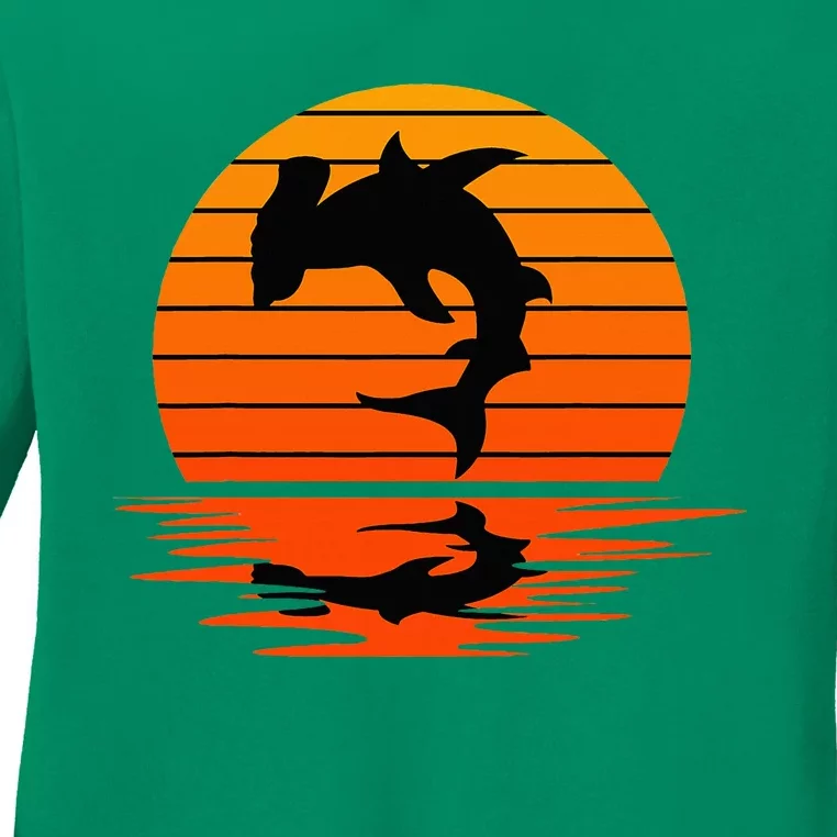 Hammerhead Shark Sihouette Sunset Ladies Long Sleeve Shirt