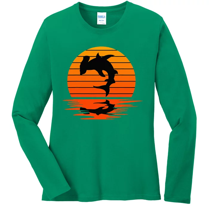 Hammerhead Shark Sihouette Sunset Ladies Long Sleeve Shirt