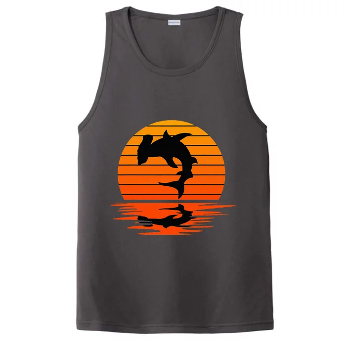 Hammerhead Shark Sihouette Sunset Performance Tank