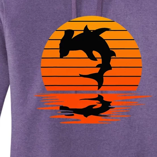 Hammerhead Shark Sihouette Sunset Women's Pullover Hoodie