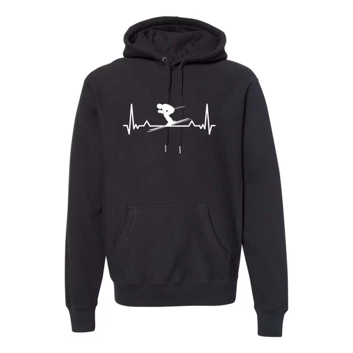 Heartbeat Skiing Ski Snowboard Winter Gift For Skier Premium Hoodie