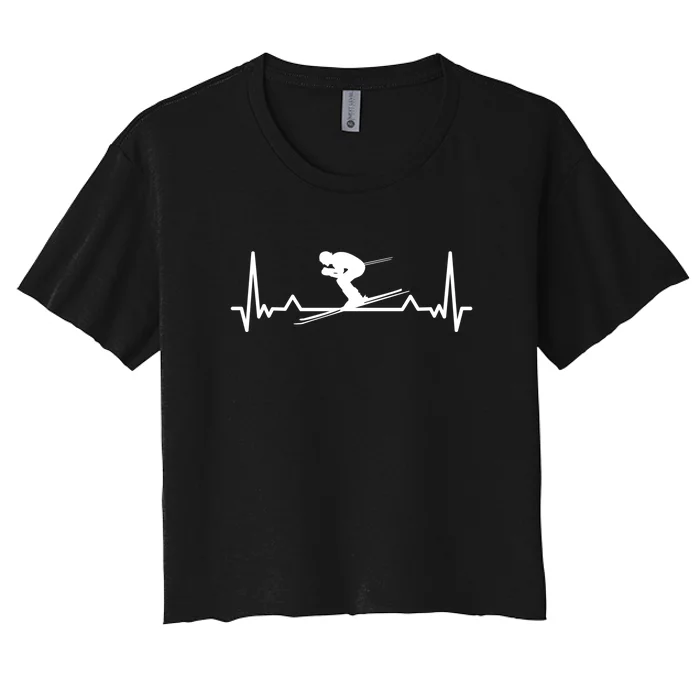 Heartbeat Skiing Ski Snowboard Winter Gift For Skier Women's Crop Top Tee