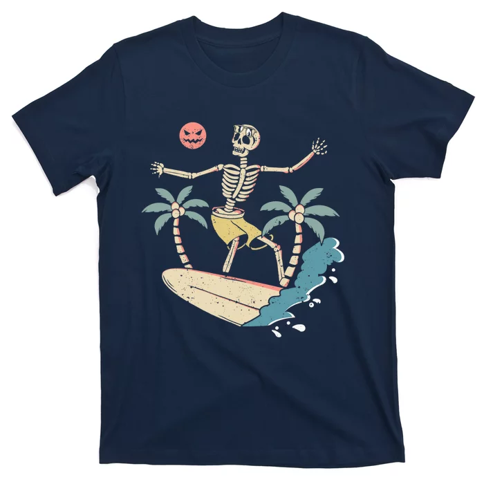 Hawaii Surfer Skeleton Halloween Beach Scary Spooky Surfers T-Shirt