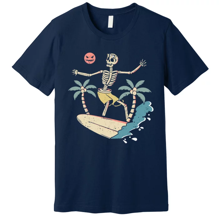 Hawaii Surfer Skeleton Halloween Beach Scary Spooky Surfers Premium T-Shirt