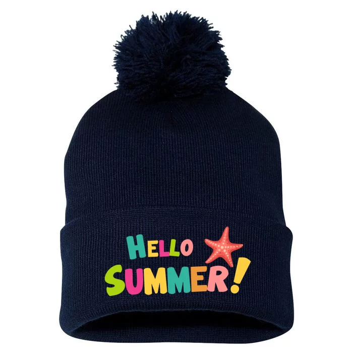 Hello Summer Starfish Colorful Pom Pom 12in Knit Beanie