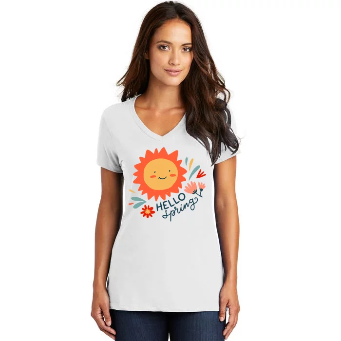 Hello Spring Sunset Floral Women's V-Neck T-Shirt