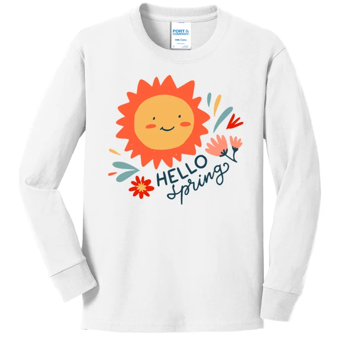 Hello Spring Sunset Floral Kids Long Sleeve Shirt