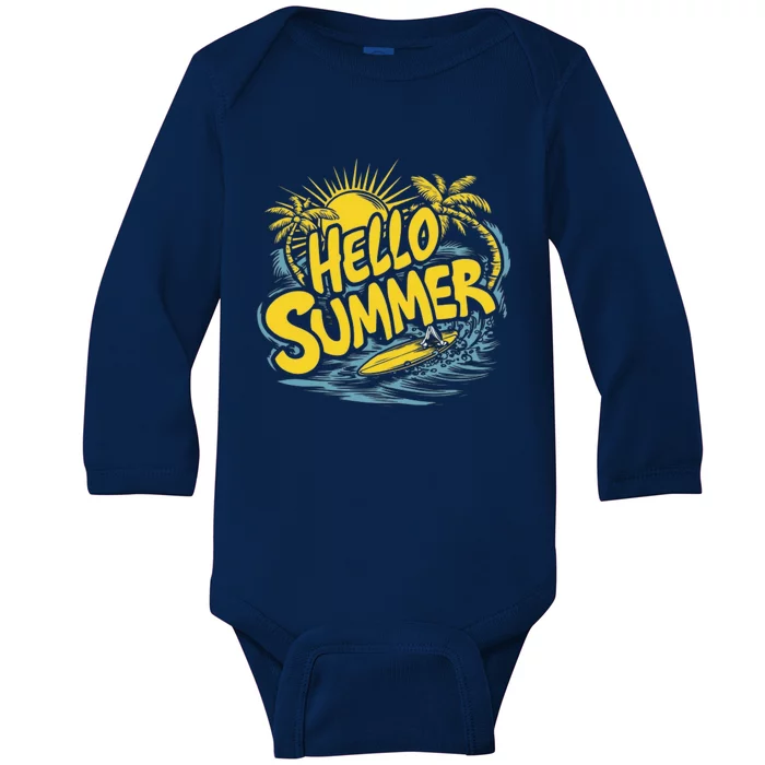 Hello Summer Sunshine Palm Tree Hello Summer Cool Gift Baby Long Sleeve Bodysuit