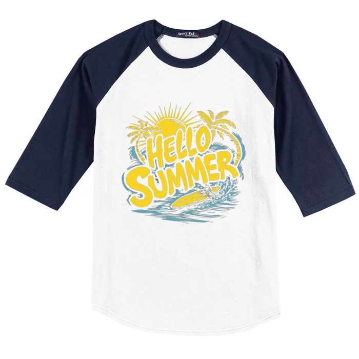 Hello Summer Sunshine Palm Tree Hello Summer Cool Gift Baseball Sleeve Shirt