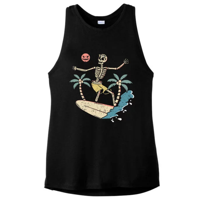 Hawaii Surfer Skeleton Halloween Beach Scary Spooky Surfers Ladies Tri-Blend Wicking Tank