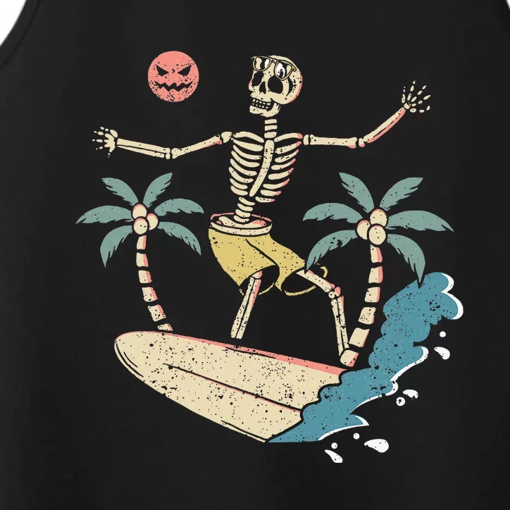 Hawaii Surfer Skeleton Halloween Beach Scary Spooky Surfers Performance Tank