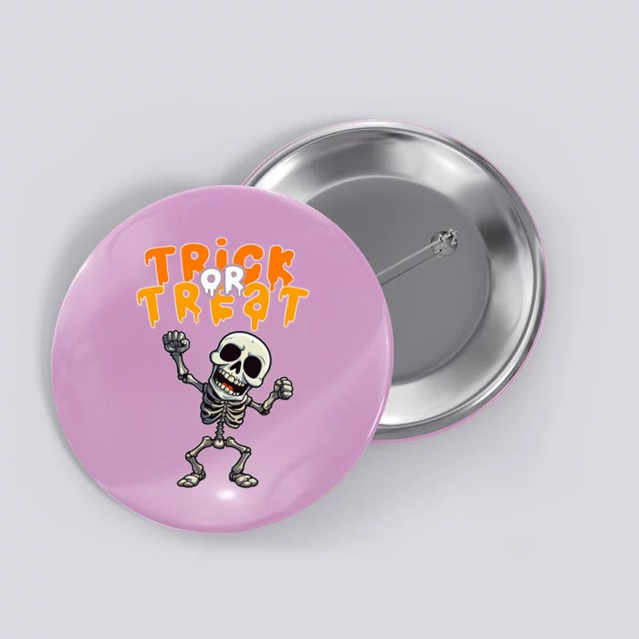 Halloween Spooky Skeleton Design Trick Or Treat Button