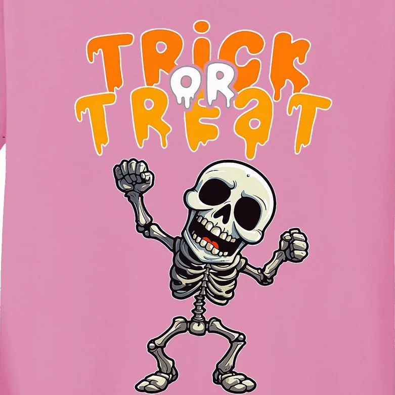 Halloween Spooky Skeleton Design Trick Or Treat Kids Long Sleeve Shirt