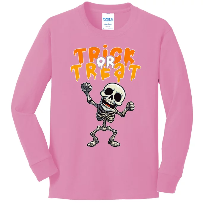 Halloween Spooky Skeleton Design Trick Or Treat Kids Long Sleeve Shirt