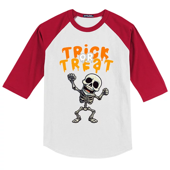 Halloween Spooky Skeleton Design Trick Or Treat Kids Colorblock Raglan Jersey