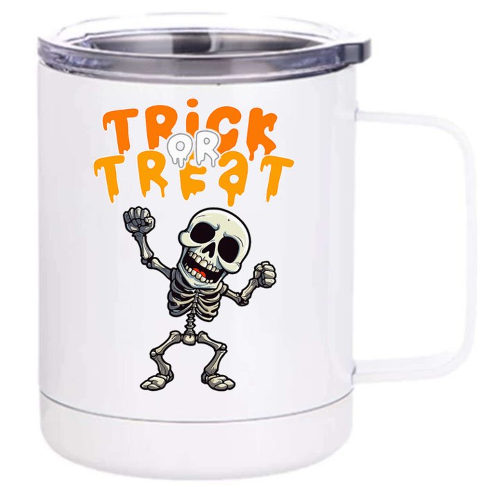 Halloween Spooky Skeleton Design Trick Or Treat Front & Back 12oz Stainless Steel Tumbler Cup