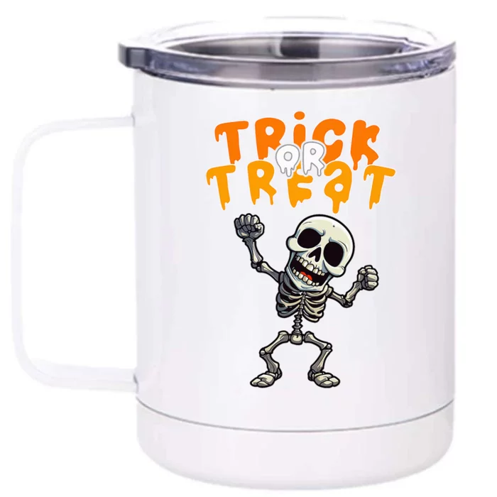 Halloween Spooky Skeleton Design Trick Or Treat Front & Back 12oz Stainless Steel Tumbler Cup