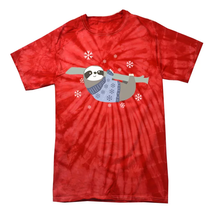 Hanging Sloth Snowflakes Christmas Tie-Dye T-Shirt