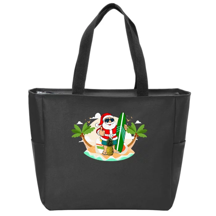 Hawaiian Surfing Santa Claus or Surf Beach Christmas in July Zip Tote Bag