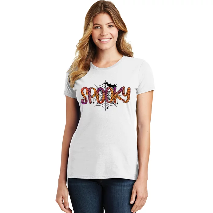 Halloween Spooky Spiderweb Leopard Halloween Day Women's T-Shirt