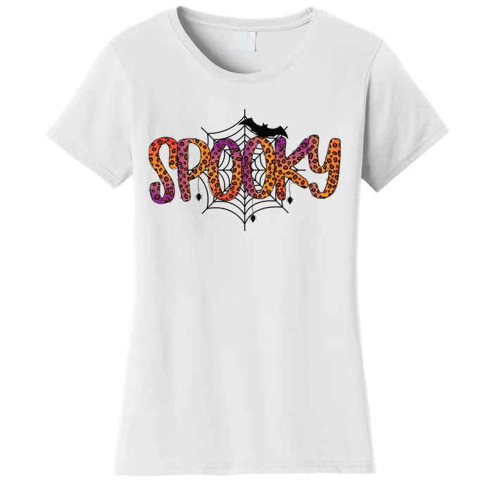 Halloween Spooky Spiderweb Leopard Halloween Day Women's T-Shirt