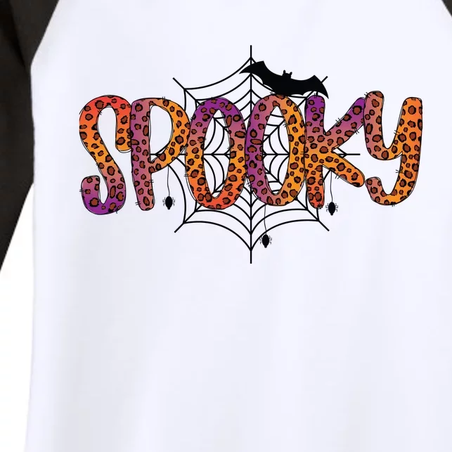 Halloween Spooky Spiderweb Leopard Halloween Day Women's Tri-Blend 3/4-Sleeve Raglan Shirt