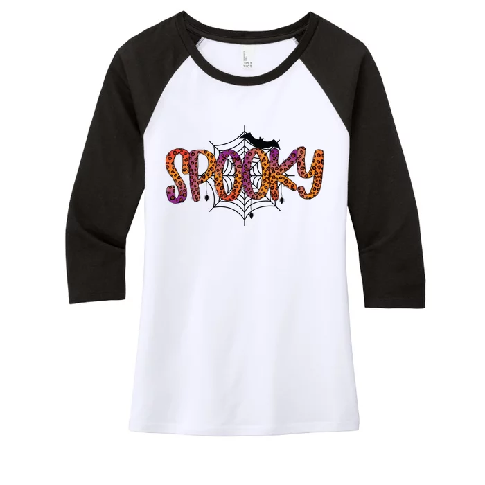 Halloween Spooky Spiderweb Leopard Halloween Day Women's Tri-Blend 3/4-Sleeve Raglan Shirt