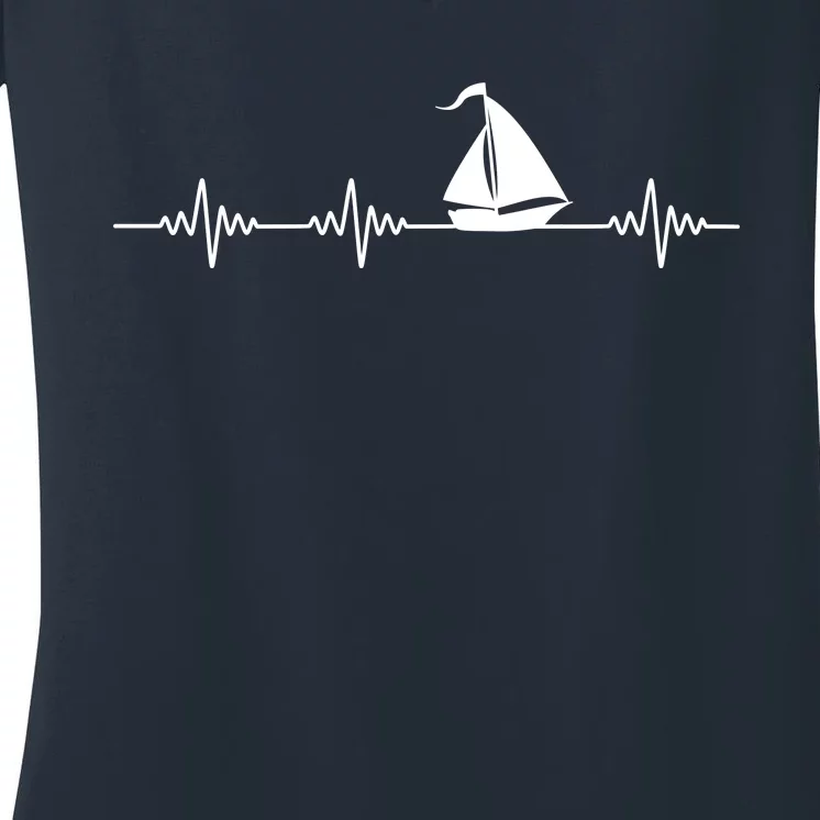 Heartbeat Sailing Sailboat Women's V-Neck T-Shirt