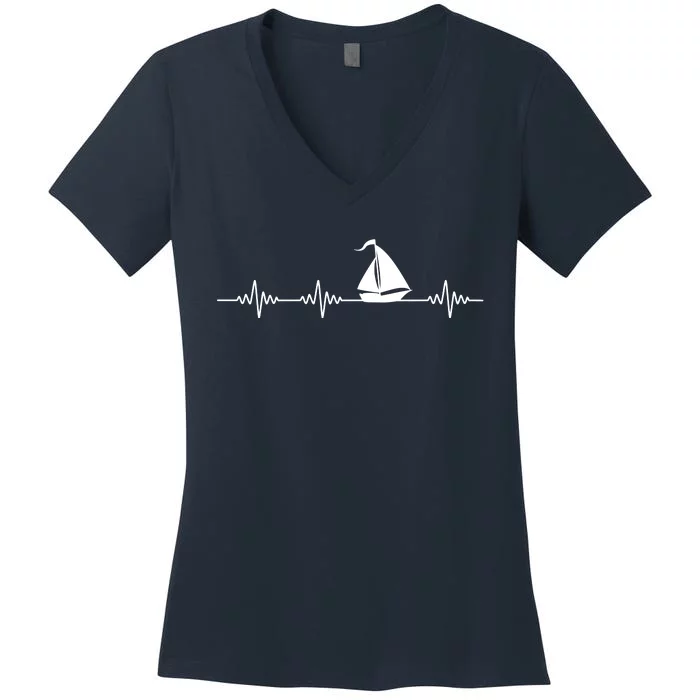 Heartbeat Sailing Sailboat Women's V-Neck T-Shirt