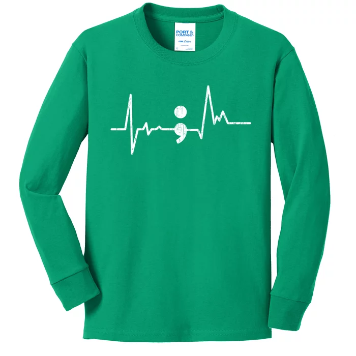 Heartbeat Semicolon Suicide Prevention Awareness Graphic Kids Long Sleeve Shirt