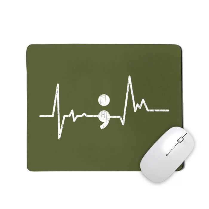 Heartbeat Semicolon Suicide Prevention Awareness Graphic Mousepad