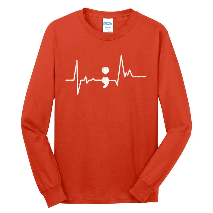 Heartbeat Semicolon Suicide Prevention Awareness Graphic Tall Long Sleeve T-Shirt