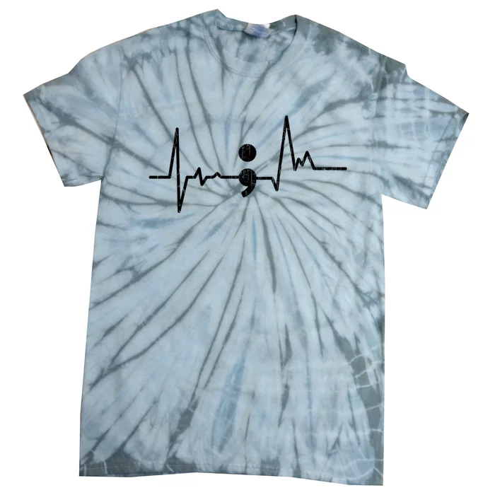 Heartbeat Semicolon Suicide Prevention Awareness Graphic Tie-Dye T-Shirt