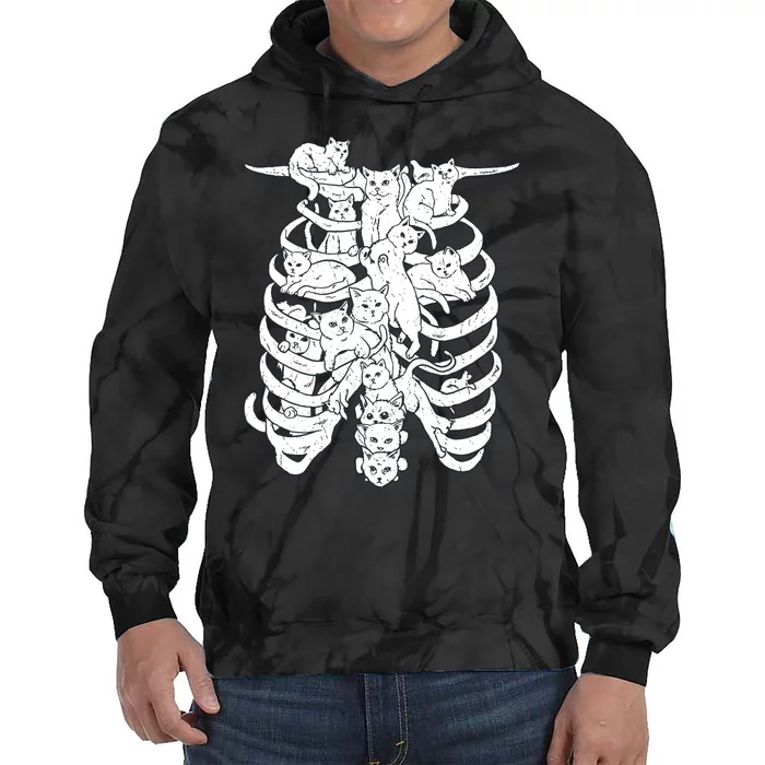 Human Skeleton Spine Cats Tie Dye Hoodie