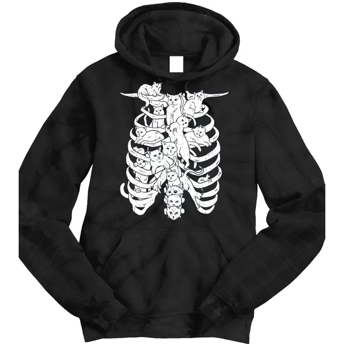 Human Skeleton Spine Cats Tie Dye Hoodie