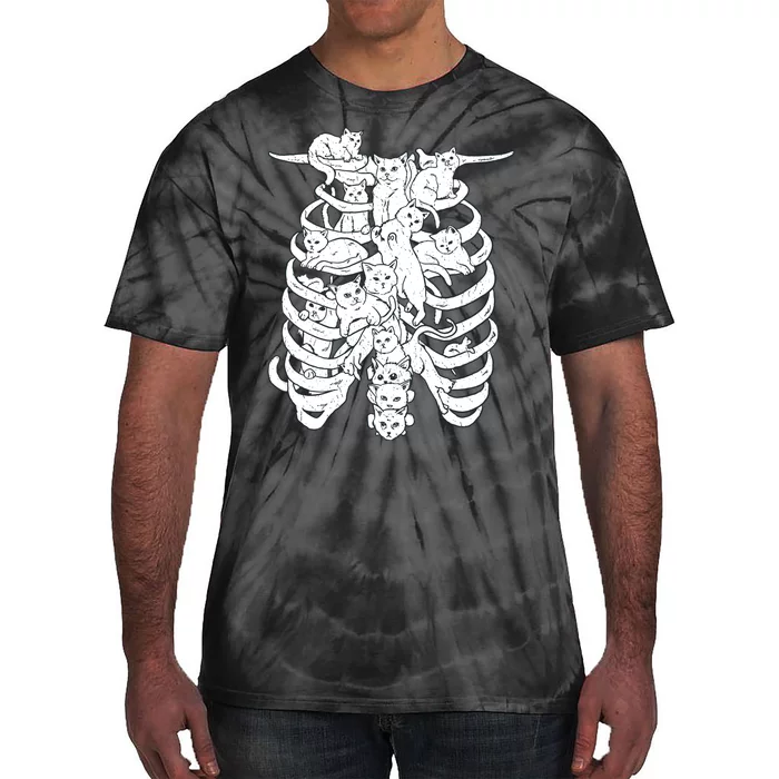 Human Skeleton Spine Cats Tie-Dye T-Shirt