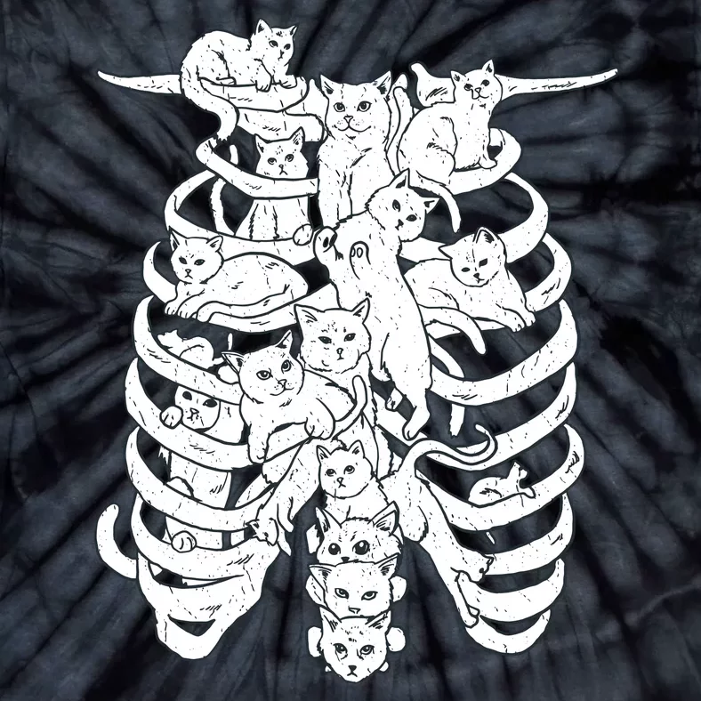 Human Skeleton Spine Cats Tie-Dye T-Shirt